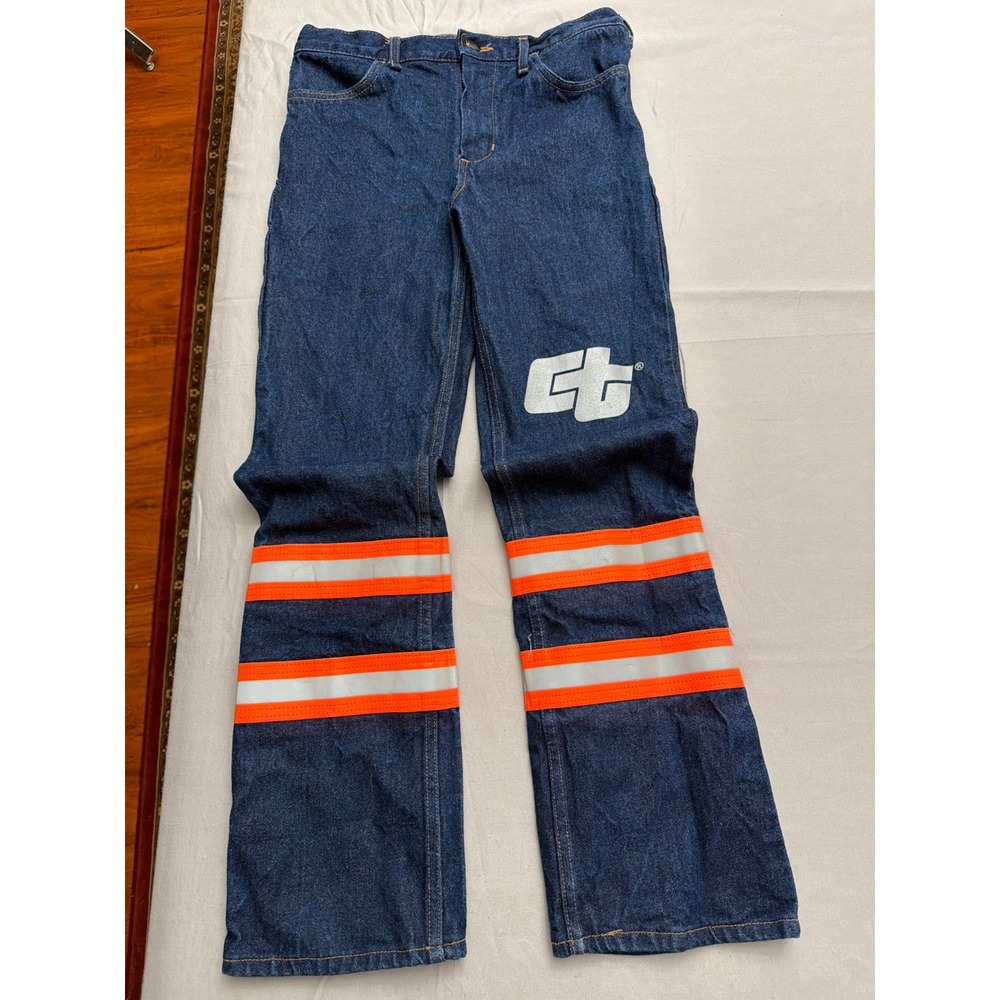 CALPIA Reflective Safety Work Jeans Mens 32x30 Blue Denim 3M Scotchlite USA Made